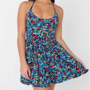 $78 American Apparel Floral Halter Skater Dress Y2K Retro Stretch Small Festival